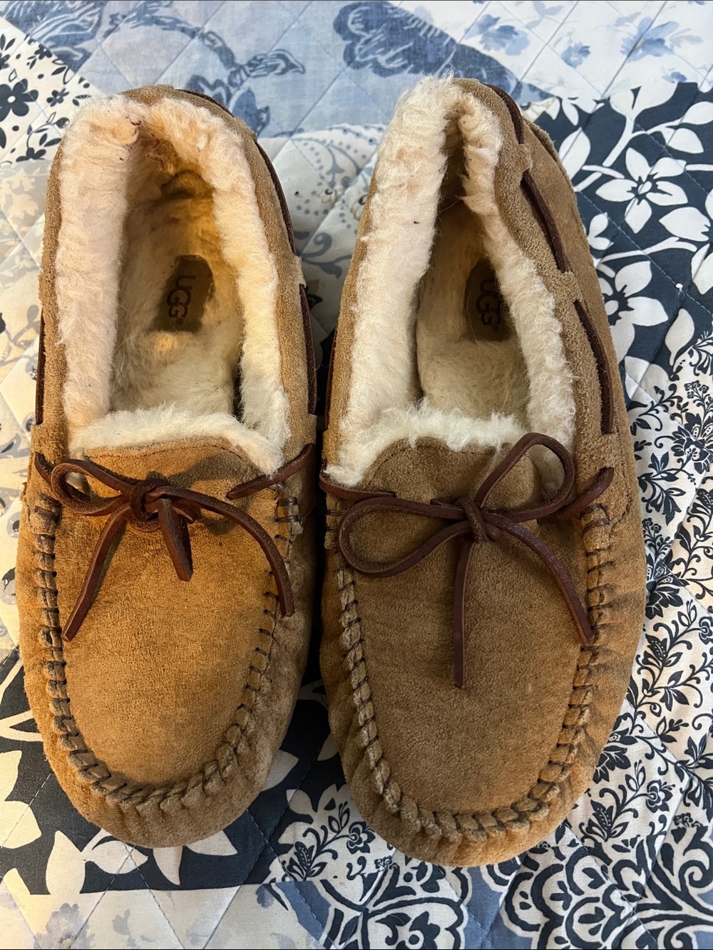 UGG Chestnut Suede Shearling Lined Moccasin Slippers